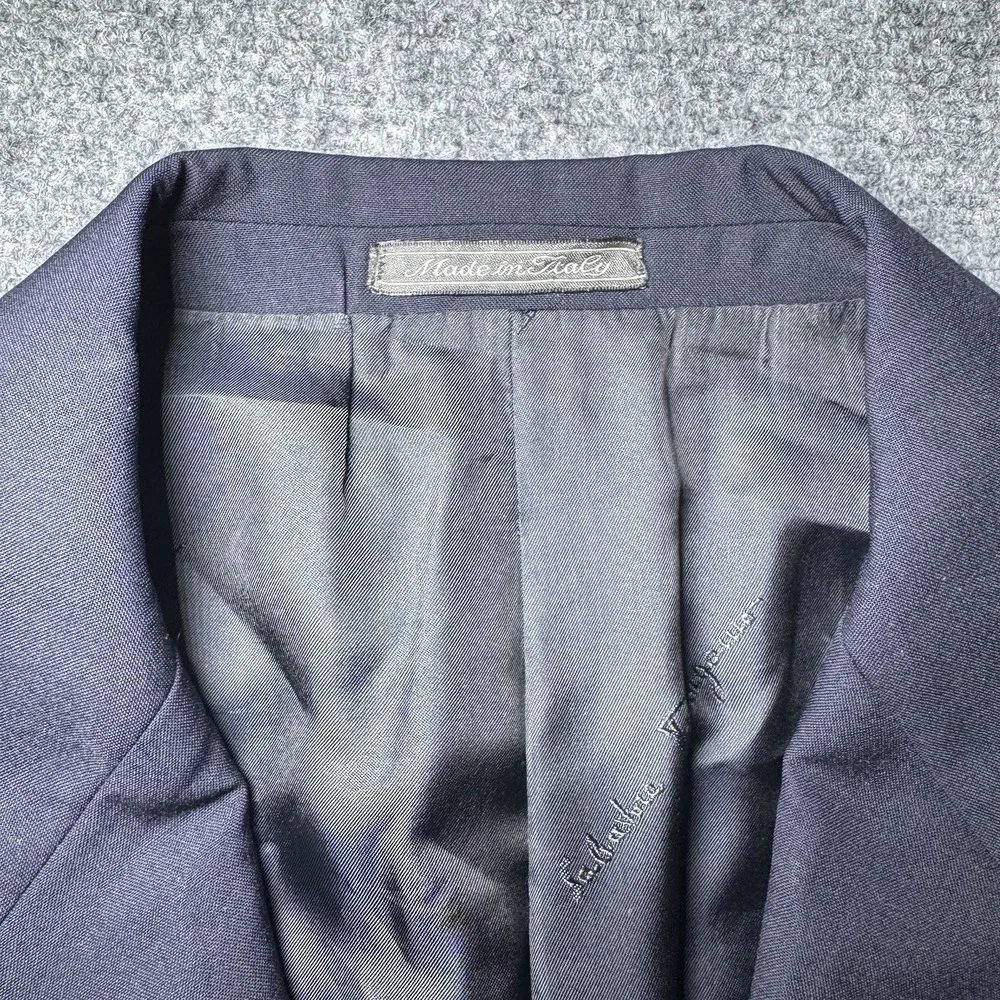 Salvatore Ferragamo Blazer 54 Navy‎ Blue Cotton Jacket Coat Wool 3-Butotn READ